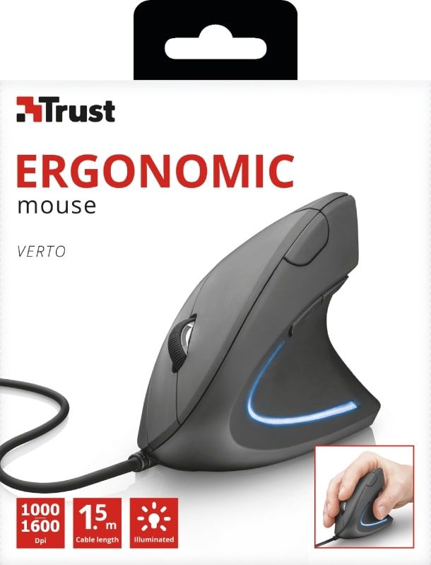Mouse Trust Verto Ergonomic, USB-A, Чорний