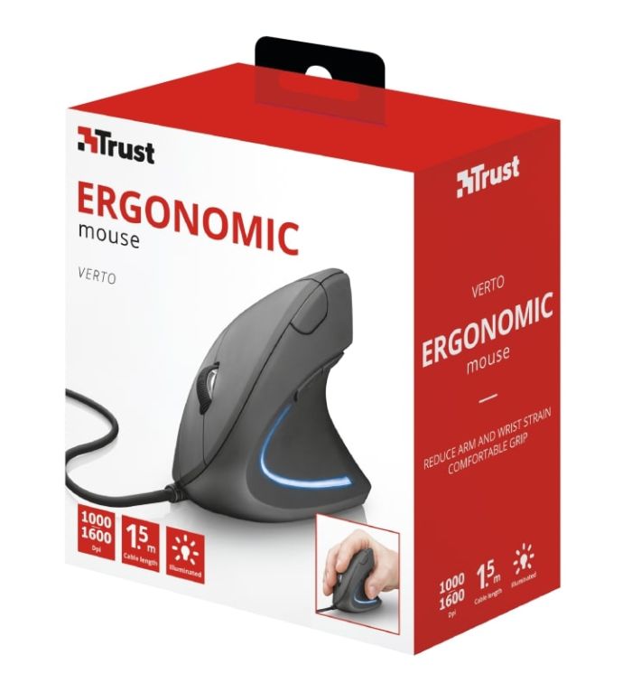 Mouse Trust Verto Ergonomic, USB-A, Чорний