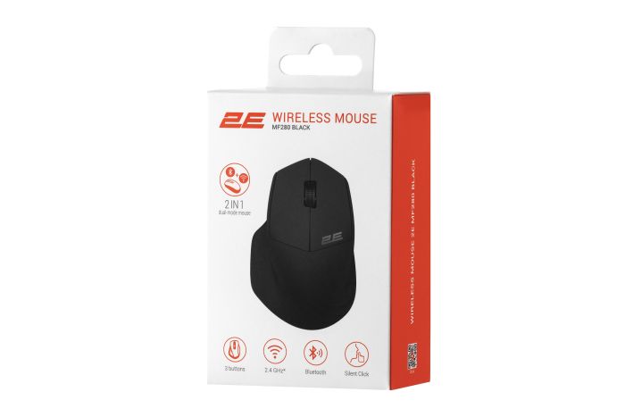 Мышь 2E MF280 Silent, WL/BT, чёрный