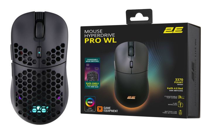 Миша 2E GAMING HyperDrive Pro WL, RGB, USB-A/WL, чорний
