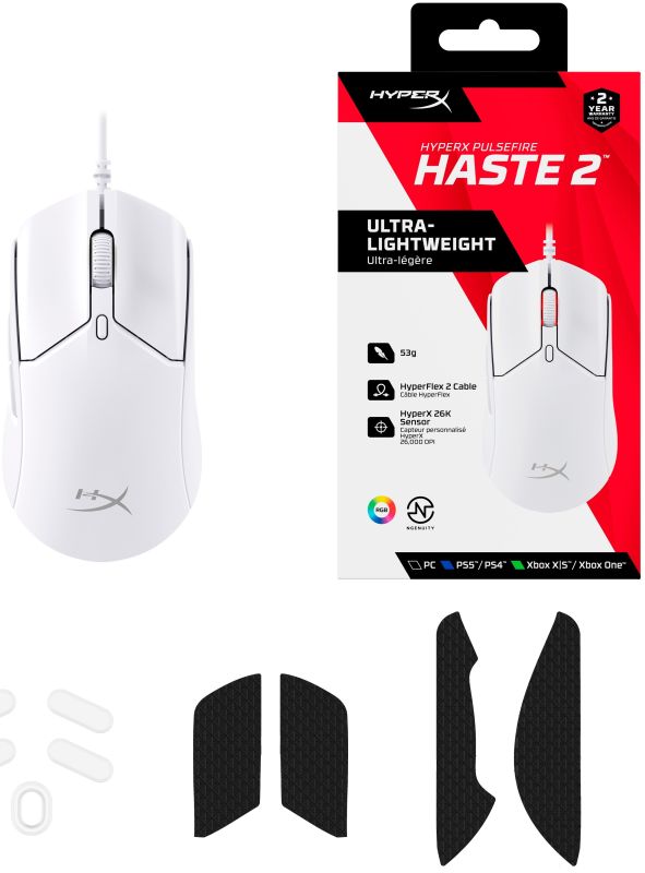 HyperX Mouse Pulsefire Haste 2, RGB, USB-A, USB, white