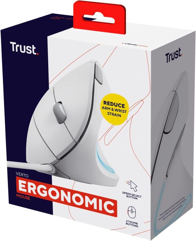 Мышь Trust Verto Ergonomic, USB-A, Белый