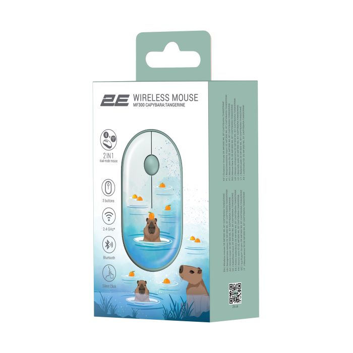 Мышь 2E MF300 CAPYBARA:TANGERINE Silent WL BT, зелёный