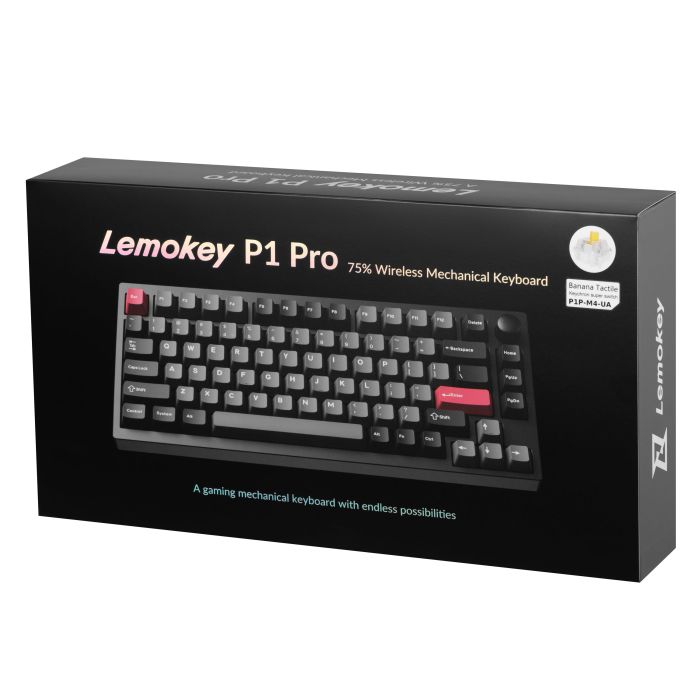 Клавіатура механічна Lemokey  P1 Pro 84Key, Keychron Super Banana, WL/BT/USB-A, QMK/VIA, Hot-Swap, EN/UKR, RGB,  Knob, Carbon Black
