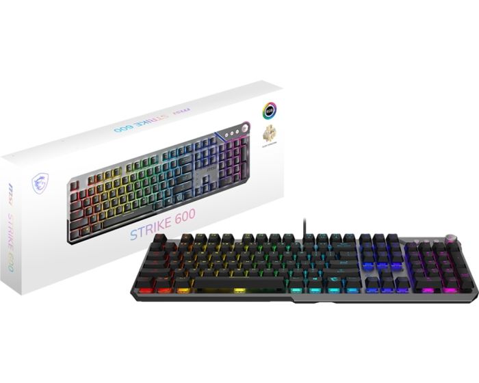 Клавиатура механическая MSI STRIKE 600 SILENT UA 104key, Kailh Midnight Pro Silent Tactile, USB-A, EN/UKR/RU, RGB, cеребряний