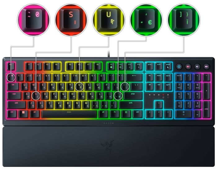 Клавіатура механічна Razer Ornata V3 104key, Mecha-Membrane Switch, USB-A, EN/UK, RGB, чорний