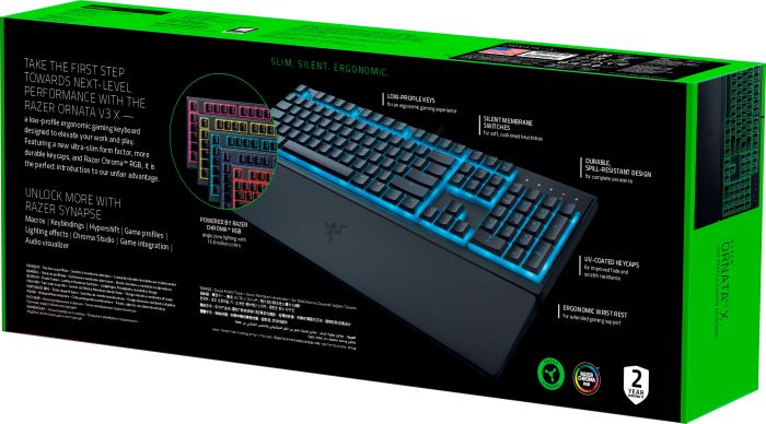 Клавіатура мембранна Razer Ornata V3 X 104key, USB-A, EN/UK, RGB, чорний