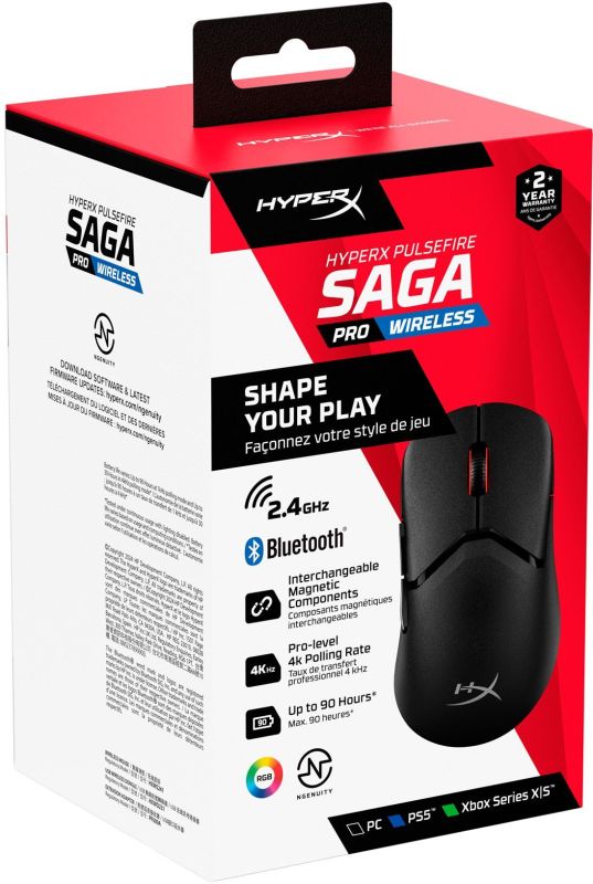 Миша HyperX Pulsefire SAGA PRO, RGB, USB-A/WL/BT, чорний