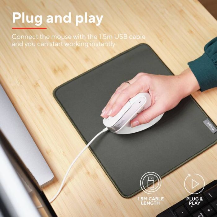 Мышь Trust Bayo 2 Ergonomic, USB-A, біла