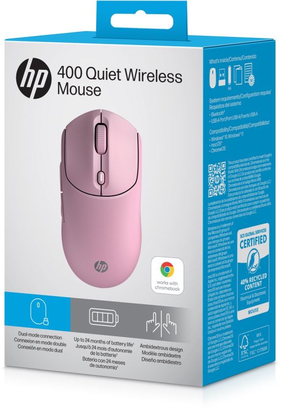 Миша HP 400 Quiet, WL/BT, рожевий