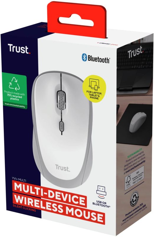 Мышь Trust Yvi+ Compact Multi-Device, WL/BT/USB-A, белый