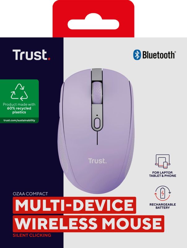 Мышь Trust Ozaa Compact Multi-Device, WL/BT, фиолетовый