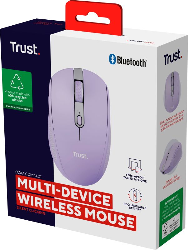 Мышь Trust Ozaa Compact Multi-Device, WL/BT, фиолетовый