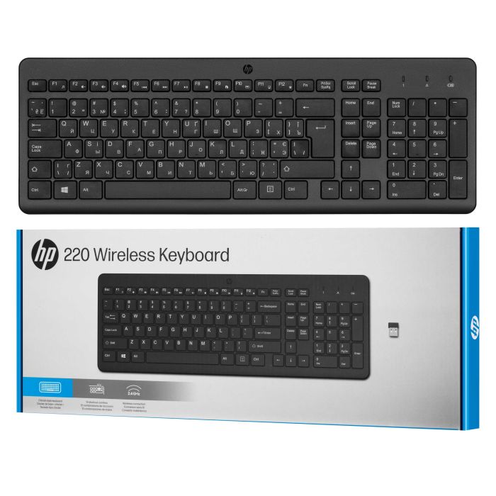 Клавіатура мембранна HP 220, 104key, WL, EN/UK, чорний