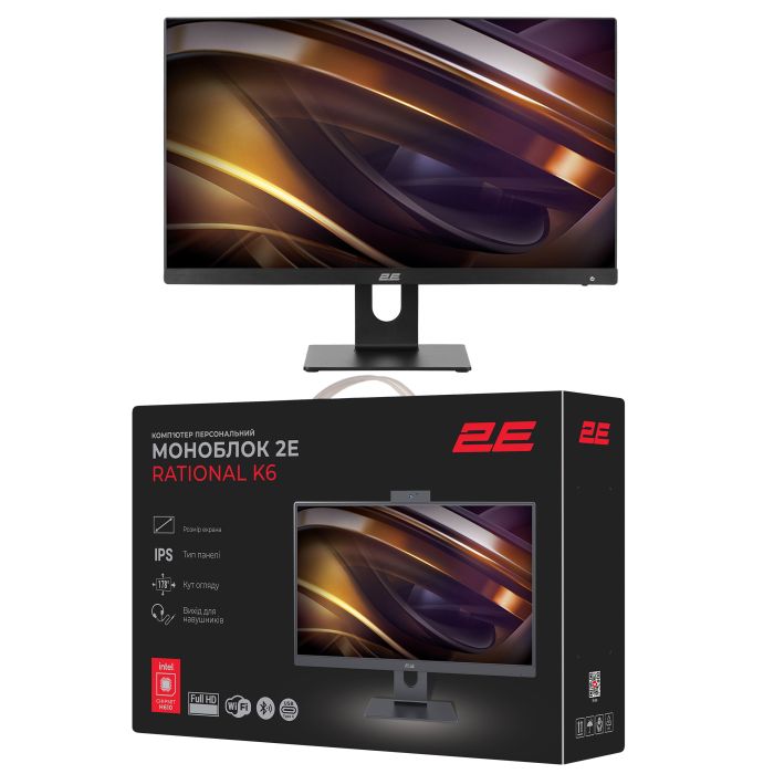 ПК Моноблок 2E Rational K6 23.8" FHD IPS Intel i3-12100, 8Gb, F480GB, UMA, H610, K6.610, 120W, Win11PE, черный