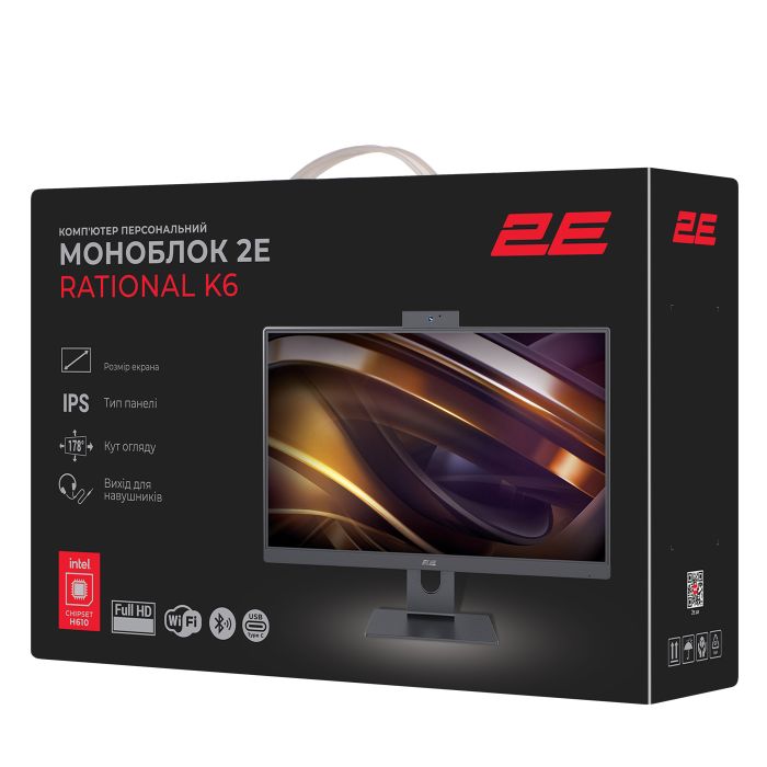 ПК Моноблок 2E Rational K6 23.8" FHD IPS Intel i3-12100, 8Gb, F480GB, UMA, H610, K6.610, 120W, Win11PE, черный
